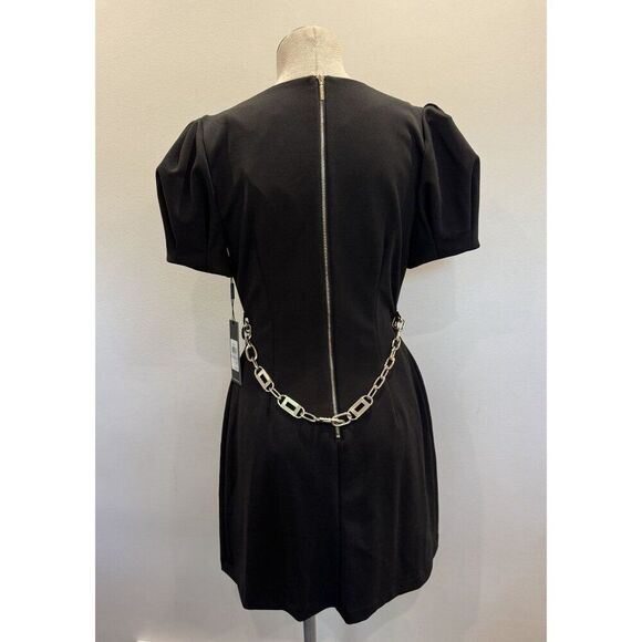 Karl Lagerfeld NWT Puff Sleeve Chain Belt Dress in Black Size 6 - Picture 4 of 6